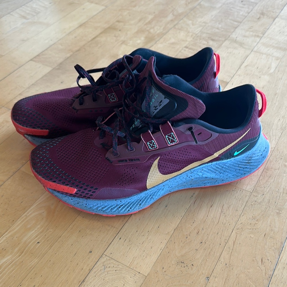 Nike Pegasus Maroon and Gold Trail Running Shoes